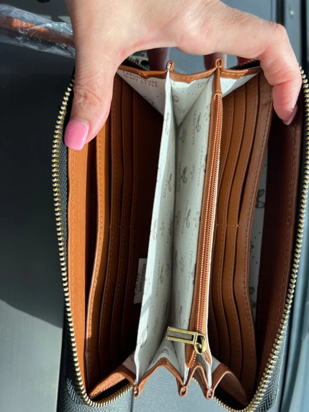 Farmhouse Is My Style Plaid Zip Wallet in Cream and Tan - Picture 4 of 7